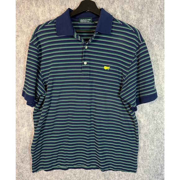 Masters Collection Mens Blue Green Striped Two Ply Mercerized Golf Polo - XL - Picture 1 of 6